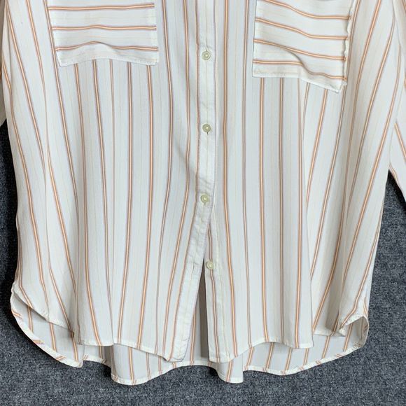 Loft Button Up Shirt Women XL Striped Chest Pockets Long Sleeve Soft Rayon - Picture 4 of 13